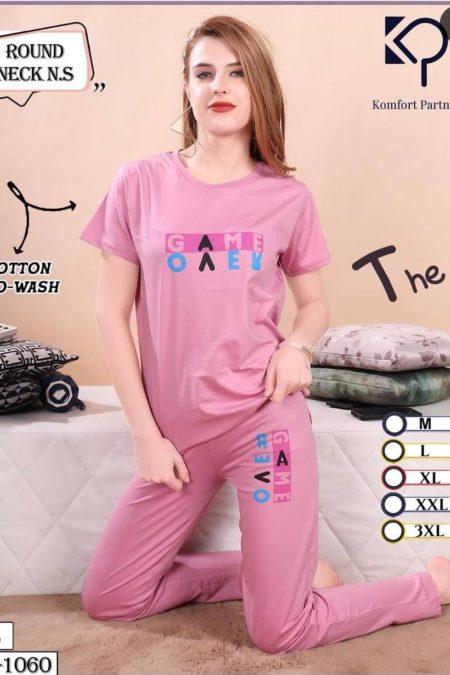 Baby pink round neck night suit