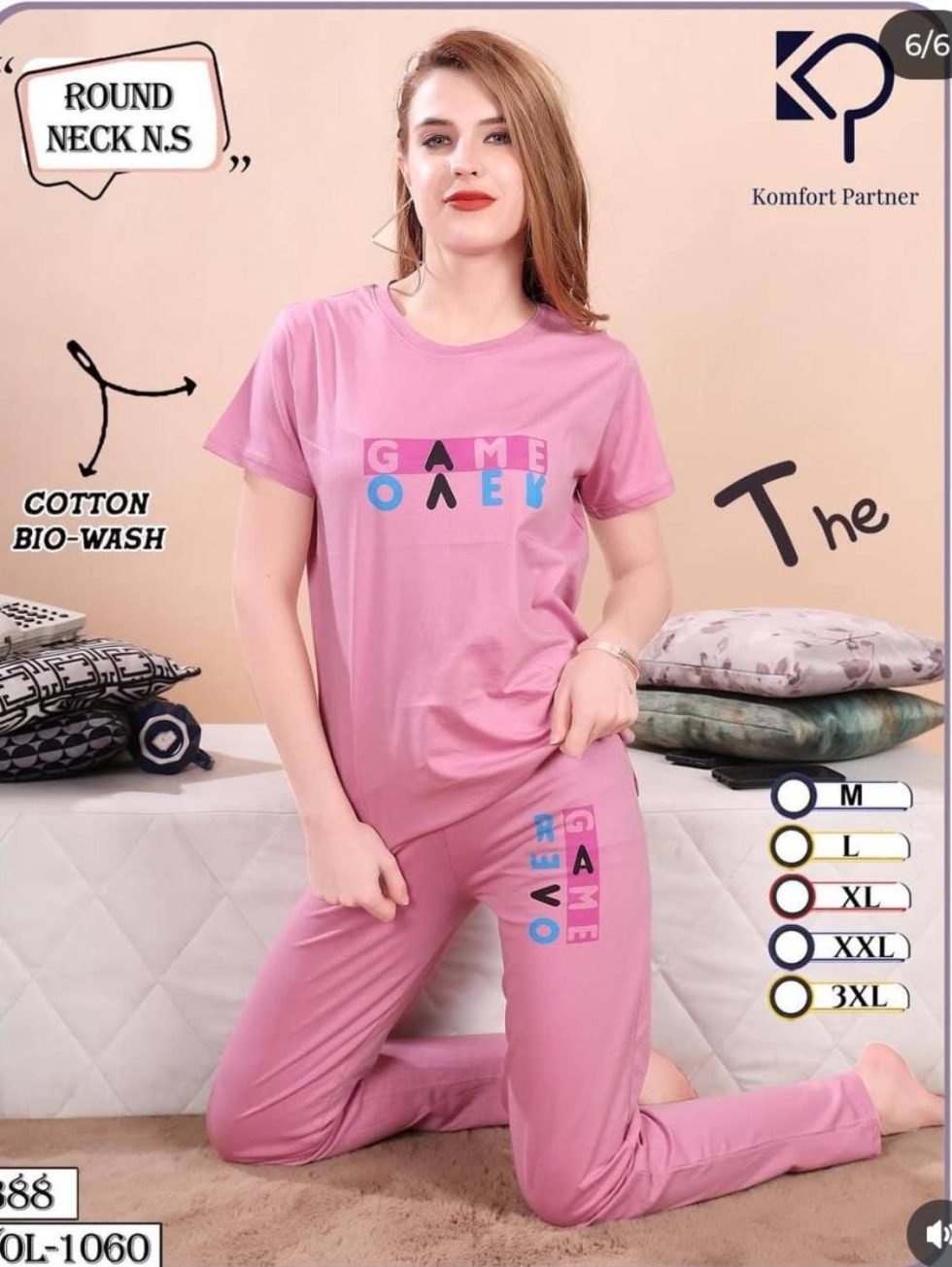 Baby pink round neck night suit