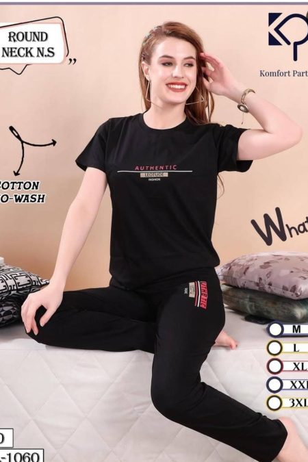 Black round neck night suit