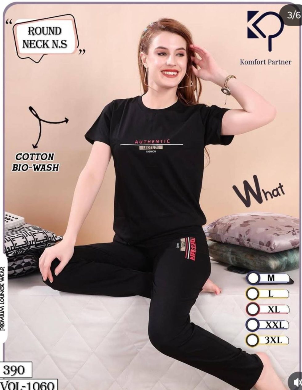 Black round neck night suit