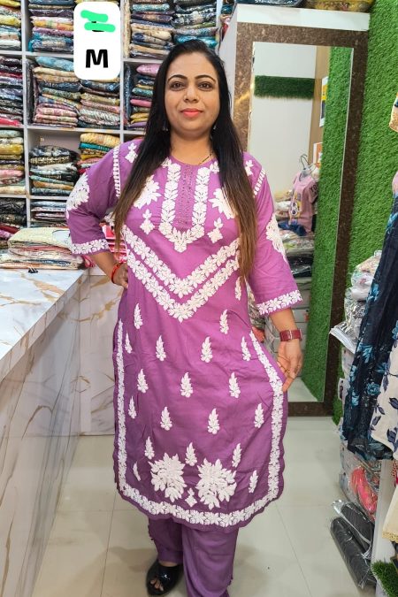 💜 Purple Embroidered Kurta Palazzo Set -AE-2315