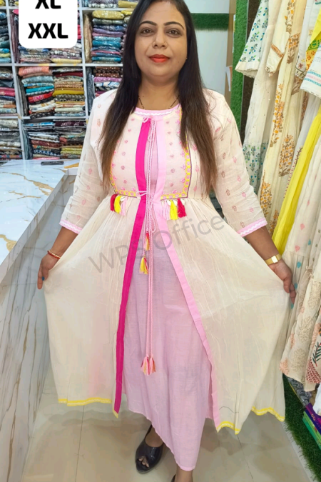 Elegant Pink & White Layered Gown Kurti