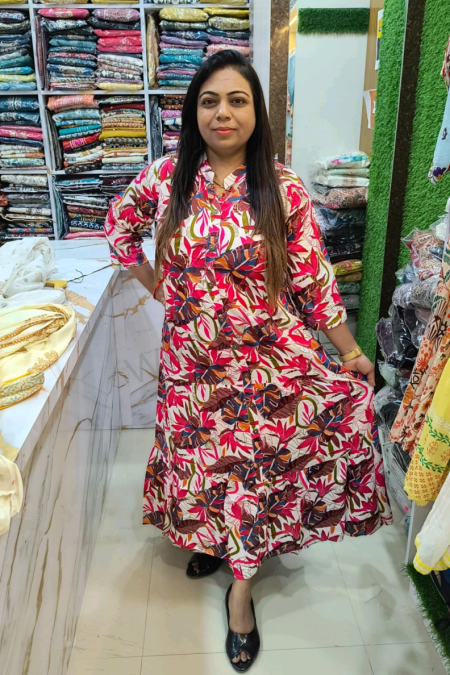 Tropical Bloom Anarkali Kurti Gown – Bold Leaf Print Edition