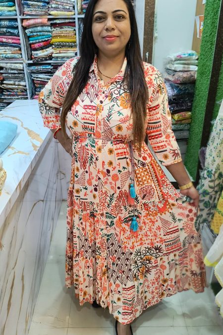 Bohemian Bloom Printed Anarkali Kurti Gown – Multicolor Melody