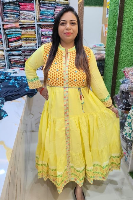Sunshine Elegance Printed & Embroidered Anarkali Kurti Gown