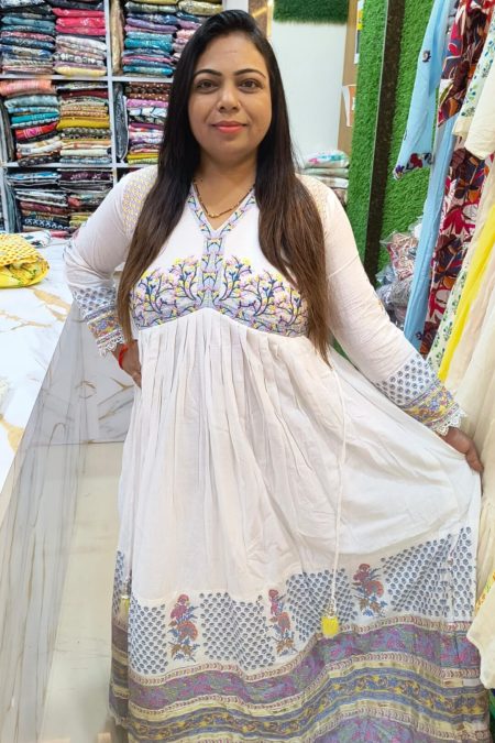 Ivory Dream Aliya Cut Kurti Gown – Royal Bloom Edition