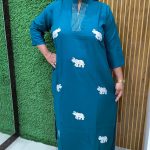 Elegant Rama Cord Set – Elephant Embroidered Kurta with Plain Palazzo & Pocket