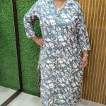 Elegant Grey-Off White Printed Cord Set – A-Line Printed Kurta with Pant, Collar Neck & Pocket