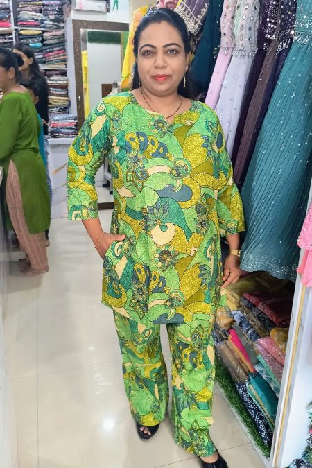 Green Multitone Printed Cotton Cord Set for Women