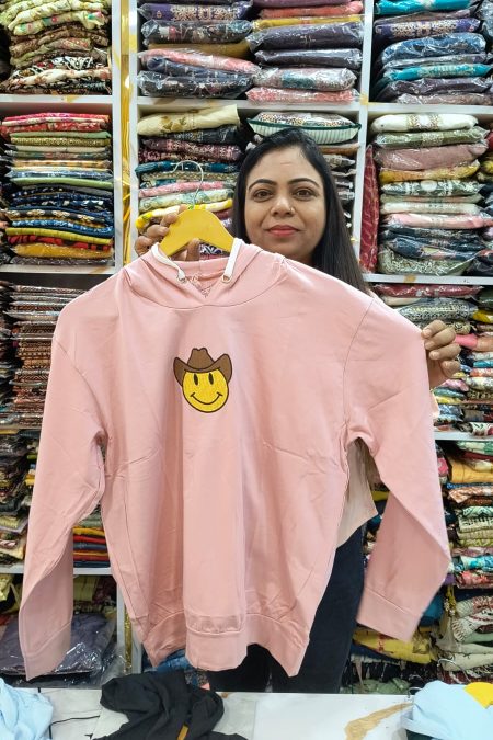 Blush Pink Hoodie with Cowboy Smile Patch – Women’s Casual Winter Pullover