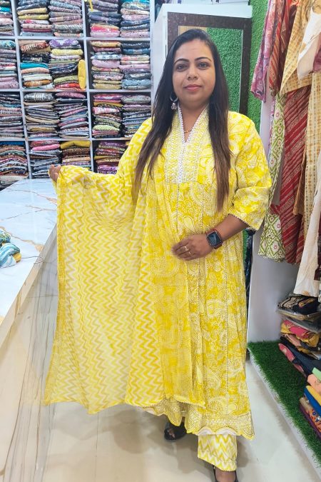 Sunshine Yellow Paisley Suit Set with Chevron Dupatta