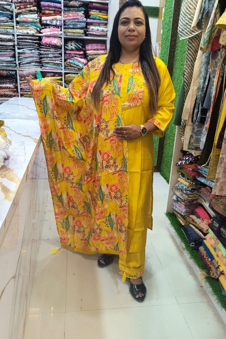Sunny Yellow Kurta Set with Multicolor Floral Printed Dupatta – Vibrant Daily & Festive Wear