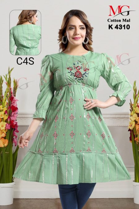 Mint Green Embroidered A-Line Tunic – MG Cotton Mal K4310