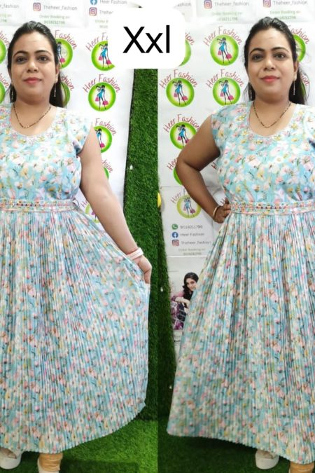 Neavy Blue Sleeveless Pastel Pleated Gown – XXL