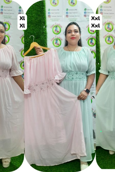 Pastel Georgette Gown Dress with Floral Embroidered Waist | Elegant Flowy Maxi