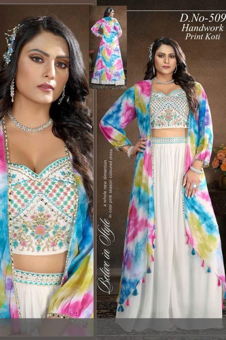 Handwork Multi-Color Koti Set with Embroidered Crop Top – D.no-509