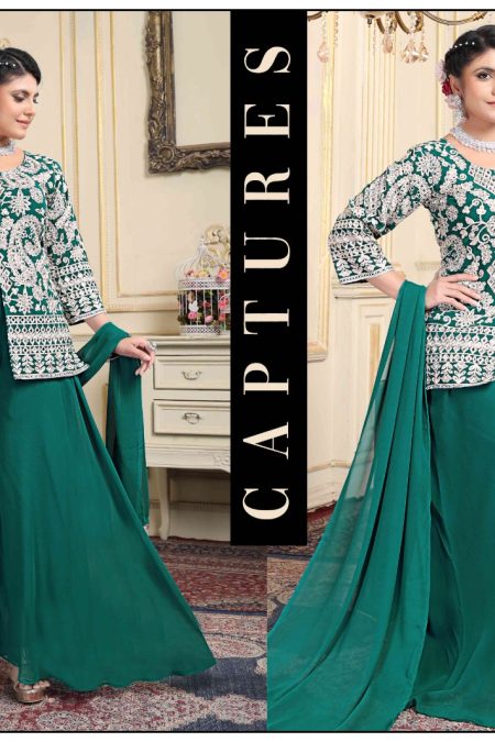 D.no-1248 – Emerald Green Embroidered Palazzo Suit Set with Dupatta