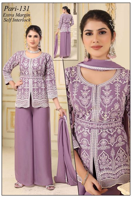 Pari-131 Lavender Heavy Embroidered Ethnic Suit Set – Extra Margin & Self Interlock Finish