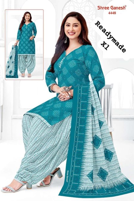 Readymade Patiala Suit – Teal Blue & White Bandhani Print (Size: XL)